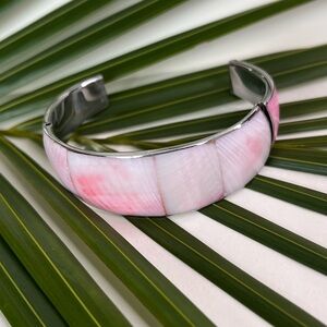 Pink and White Coral Shell Cuff Adjustable Bracelet